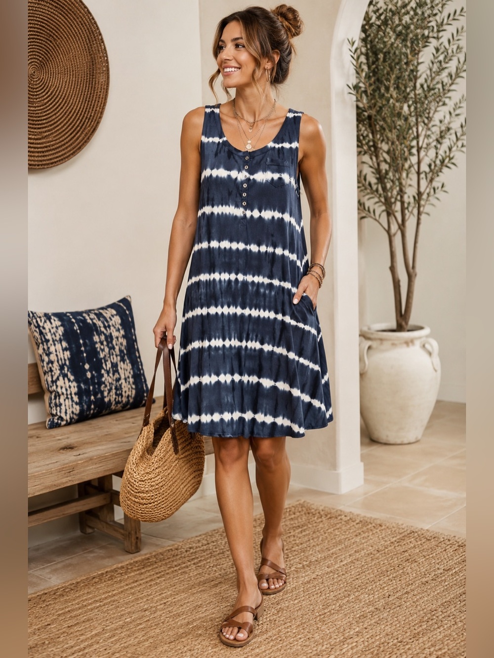 Blue & White Tie-Dye Summer Dress